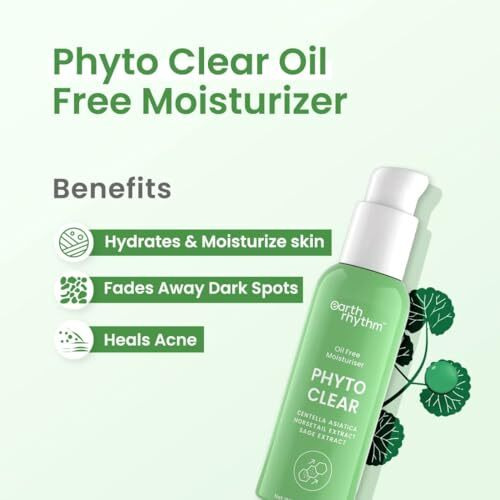 Earth Rhythm Phyto Clear Oil Free Moisturizer, Hydrates & Moisturize Skin, For Acne & Redness With Centella Asiatica, Sage Extract, For Oily & Acne Prone Skin, Men & Women - 50Ml