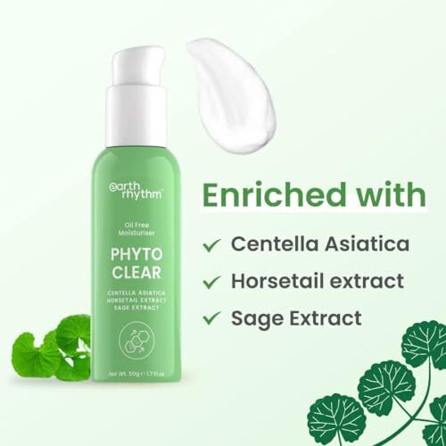 Earth Rhythm Phyto Clear Oil Free Moisturizer, Hydrates & Moisturize Skin, For Acne & Redness With Centella Asiatica, Sage Extract, For Oily & Acne Prone Skin, Men & Women - 50Ml