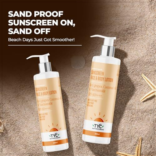 Tyc - Trust Your Choice Sunscreen Spf 60++++ Face And Body Lotion, With Coconut Oil And Niacinamide, No White Cast And Sand Proof, Hydrating Ayurvedic And Natural, For All Skin Types (200 Ml)