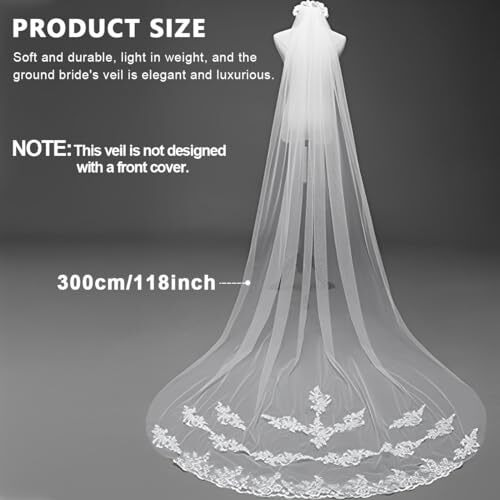Palay Women's Polyester Bridal Veil 3M Wedding Veil Cowl For Bride White Lace Edge Long Cathedral Veil 1 Tier Drop Veil Bridal Tulle Hair Accessories