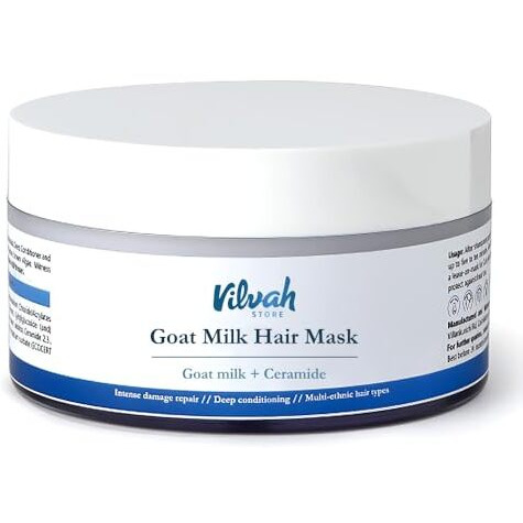 Vilvah Store Goat Milk Hair Mask | Deep Nourishing | Fresh Hair Mask Provides Damaged Deep Conditioning & Strength | Curl Or Styling Cream | Powered With Goat Milk | For Women & Men | 200 Gm,1 Count