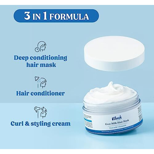 Vilvah Store Goat Milk Hair Mask | Deep Nourishing | Fresh Hair Mask Provides Damaged Deep Conditioning & Strength | Curl Or Styling Cream | Powered With Goat Milk | For Women & Men | 200 Gm,1 Count