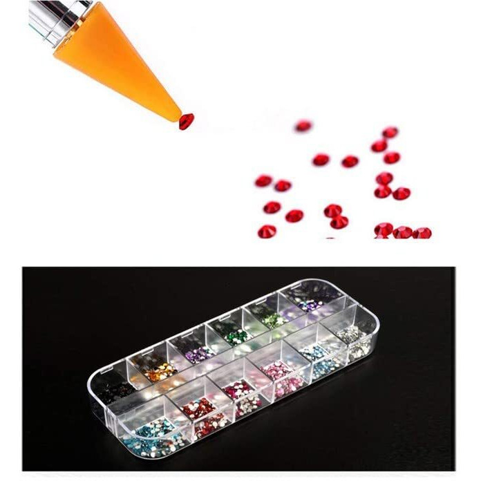 Sichumaria 12 Colors Rhinestones Gems Ab Nail Art Rhinestones Decorations For Diy Nail Art Crafts Nail Gems Stones Crystals With Rhinestone, 1 Pcs Rhinestone Picker Dotting Pen And 1Tweezer(1 Set )