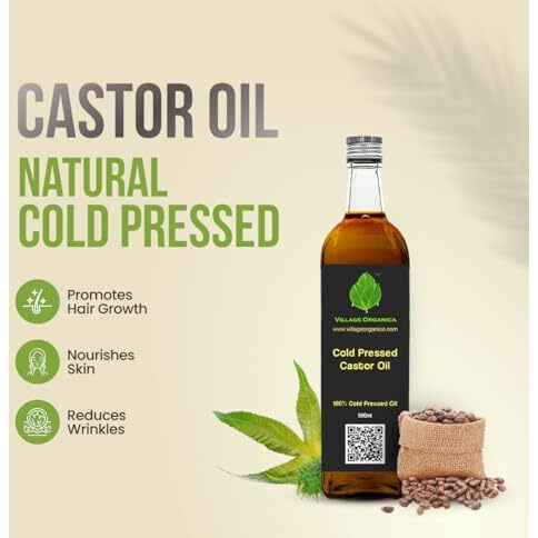 Village-Organica Cold Pressed Castor Oil, Hexane Free & Unadulterated, Natural & Pure For Hair, Skin & Eyelash, Hair Oil In Glass Bottle - 500Ml