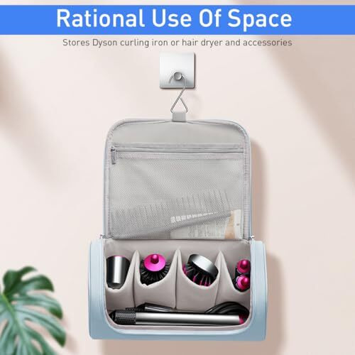 Maycreate Polyurethane (Pu) Travel Storage Bag For Dyson Air Wrap Holder Hair Styler Organizer For Airwrap Attachments Portable Storage Bag With Hanging Hook, Blue(Bag Only)