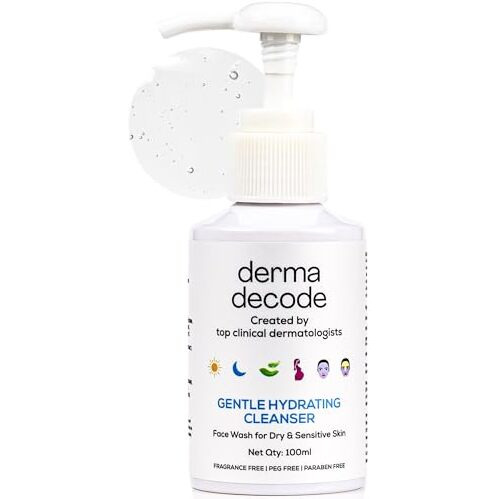Derma Decode Gentle Hydrating Cleanser, Face Wash For Dry Skin & Sensitive Skin | Safe For Kids, Cleanses Oil & Dirt, No Over-Drying| Hyaluronic Acid + Aloe + Ceramides Face Wash | Unisex- 100Ml