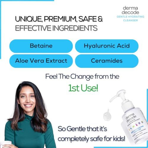 Derma Decode Gentle Hydrating Cleanser, Face Wash For Dry Skin & Sensitive Skin | Safe For Kids, Cleanses Oil & Dirt, No Over-Drying| Hyaluronic Acid + Aloe + Ceramides Face Wash | Unisex- 100Ml
