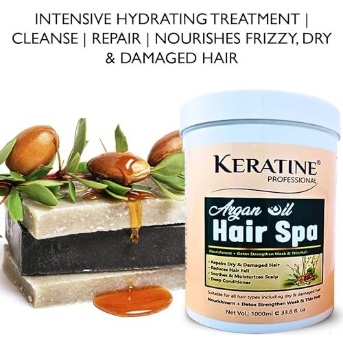 Keratine Professional Argan Oil Hair Spa|Enriched With Deep Hydrating Argan Oil,Olive Oil Hair Mask For Dry,Damaged,Color Treated&Curly Hair|Sulfate,Paraben,Cruelty Free|Made In India,1 Count