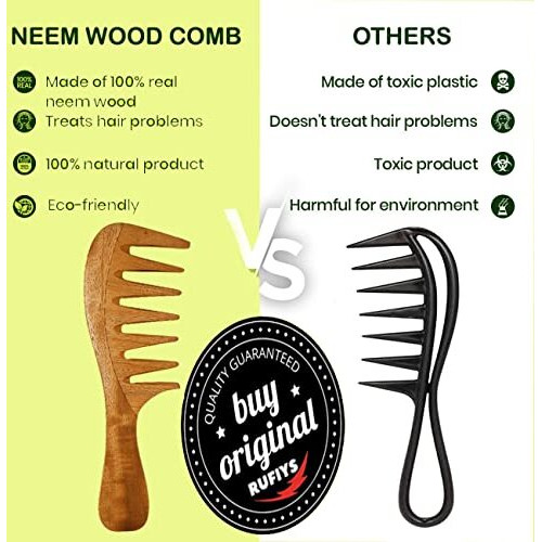 Neem Wooden Comb Set | Wide Tooth Comb For Women & Men | Detangling | Anti Dandruff | Hair Growth Combo Pack