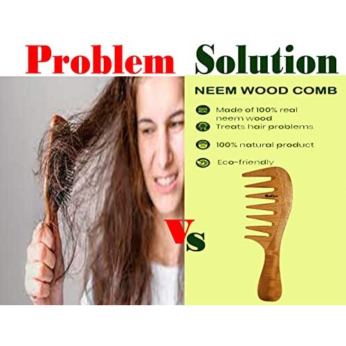 Neem Wooden Comb Set | Wide Tooth Comb For Women & Men | Detangling | Anti Dandruff | Hair Growth Combo Pack