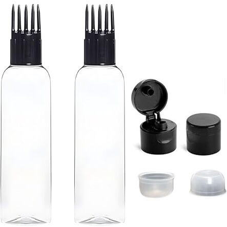 Hian Hair Oil Applicator Bottle With Comb Tip, Transparent Plastic Scalp Dispenser For Easy Oil & Shampoo Application, Refillable Bottle For Root Care (Black Color, Pack Of 2)