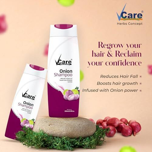Vcare Small Onion Shampoo For Hair Growth, Hairfall & Dandruff Control With Amla | For Strong & Healthy Scalp For Women Men | All Hair Types-200 Ml(Pack Of 1)
