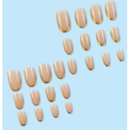 Kriga 24 Reusable Artificial Fake Nail Set| Peach Color With Golden Round On Tip Short Round Oval Shape Glossy Press On Nails| Lightweight & Long Lasting| Quick Fix For Festivals & Special Occasions