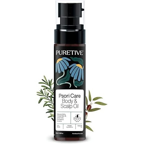 Puretive Psoricare Body & Scalp Oil | Relieves Itching & Redness| Fast-Absorbing | Non-Greasy| Helps Calm Eczema, Psoriasis, Dermatitis, Very Dry Skin, Ringworm, Fungal Infections, Rashesi 100% Pure & Natural | 100Ml