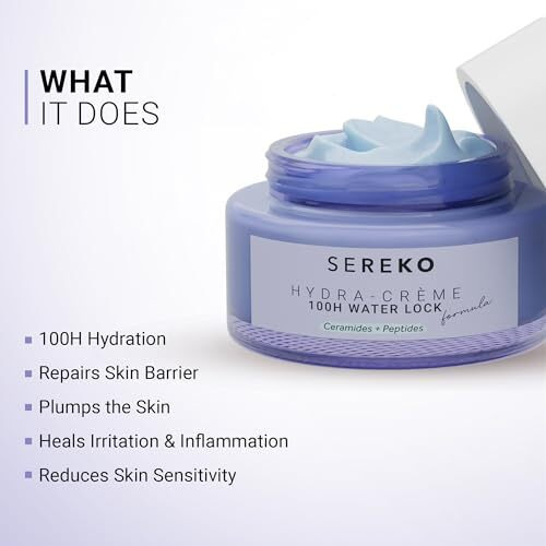 Sereko Hydra Creme Ceramide Moisturizer, Skin Barrier Repair Cream, Long Lasting Hydration Up To 100 Hours, Locks Moisture, With Peptide, Lightweight Gel Formula, All Skin Types, For Men & Women, 50Ml