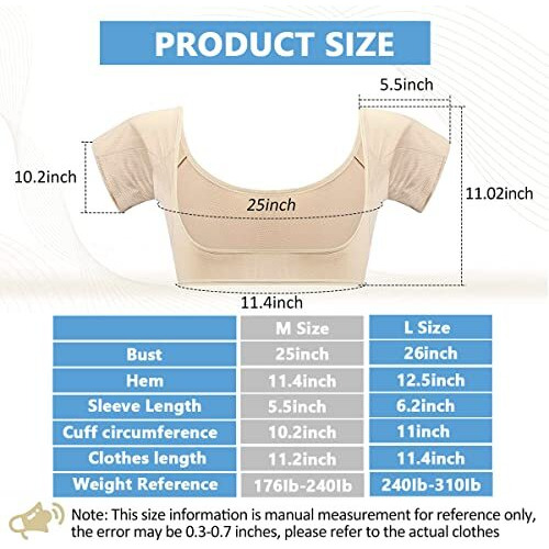 Sweat Pads For Underarms Women Armpit Sweat Proof Guard Vest Breathable Padded Underarm Sweat Pad For Women - Reusable & Washable (Size L, Suitable For 57-75Kg)