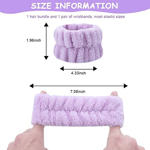 Maycreate 3Pcs Spa Headband Wristband Combo Set, Elastic Hair Band For Women Stylish, Microfiber Face Wash Hairband Wrist Wash Bands For Face Washing, Makeup, Yoga, Fitness (Purple)