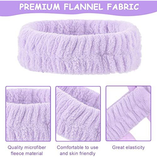 Maycreate 3Pcs Spa Headband Wristband Combo Set, Elastic Hair Band For Women Stylish, Microfiber Face Wash Hairband Wrist Wash Bands For Face Washing, Makeup, Yoga, Fitness (Purple)