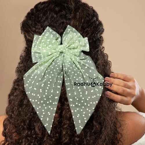 Radhu & Kabby Hair Bows For Women | Bow Hairclips | Clips Hair Accessories | Girls Net Tail Hairbow | Pack Of 2 | Net Bows | Green & Brown Color