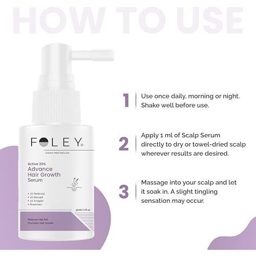 Foley Advanced Hair Growth Serum | Hair Fall Control & Hair Growth | 3% Redensy, 4% Baicapil, 3% Anagain & Rosemary Men-Women 30Ml