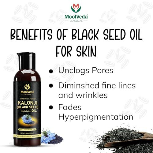 Moolveda Premium Cold Pressed Kalonji Oil - Virgin Grade - Black Seed Oil - Nigella Sativa - 100Ml