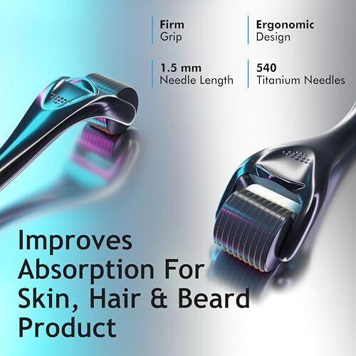 Rubab Men Derma Roller 1.5Mm For Hair Regrowth With Travel Case | Hair Roller & Derma Roller For Beard Growth Men | 540 Titanium Alloy Needles For Skin & Hair | Easy & Safe Use
