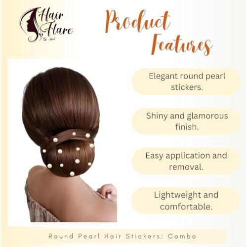 Hair Flare Round Pearl Hair Stickers Combo Of 18 (6Mm) & 16 (8Mm) Pearl, Easy Stick-On, No Pins Needed, Pack Of 34_2860_Silver