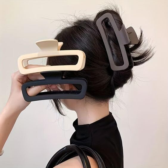 Bakefy - 2 Pcs Hair Claw Clips 5 Inch Unbreakable Xl Large Square Rectangle Clip Clamp For Thick Curly Long Hair Women, Multi
