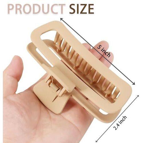 Bakefy - 2 Pcs Hair Claw Clips 5 Inch Unbreakable Xl Large Square Rectangle Clip Clamp For Thick Curly Long Hair Women, Multi