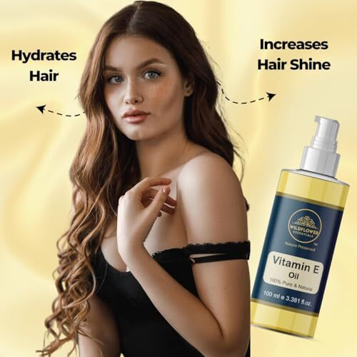 Wildflower Essentials Vitamin E Oil Pure Cold Pressed For Face, Skin, Hair, Body, Pore Tightening 100Ml