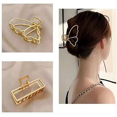 Sichumaria Gold Hair Claw Clips 2 Pcs Metal Clips For Thick Hair, Long Big Jaw Butterfly Clips, Styling Accessories, Clamps For Women