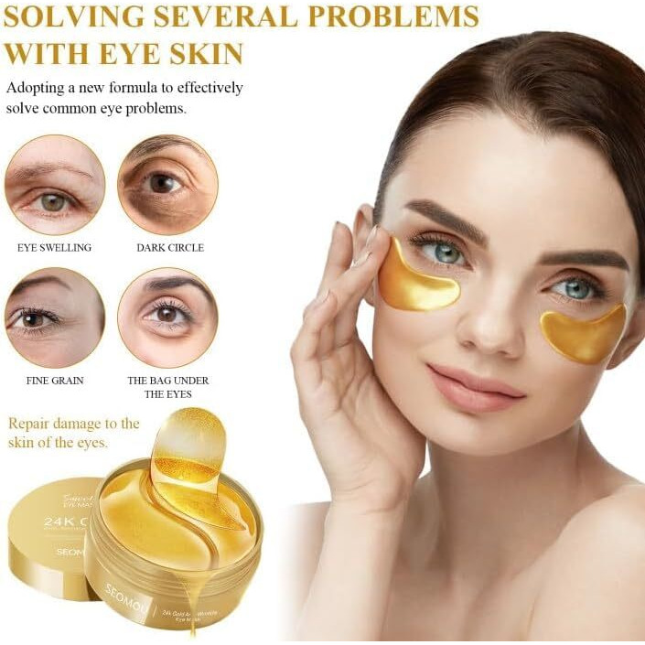 Druri Under Eye Patches For Dark Circles With 24K Gold | Pack Of 60 Eye Cooling Gel Pads | Hydrogel Eye Patch Mask With Collagen For Relaxing Eyes, Reducing Puffiness & Wrinkles