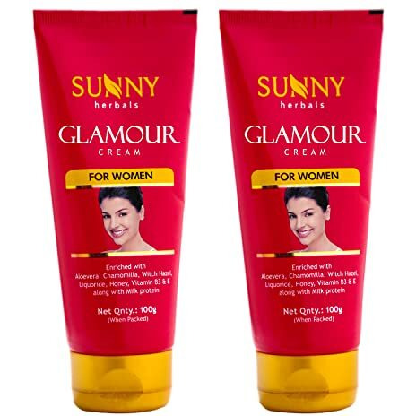 Sunny Herbals Glamour Cream To Moisturize & Lightens Skin Tone | Protects From Darkening Effect Of Sun | Restores Damaged Skin Cells | Enriched With Aloe Vera, Chamomilla, Vitamin B3 & E | For Women, 100 Gm (Pack Of 2)