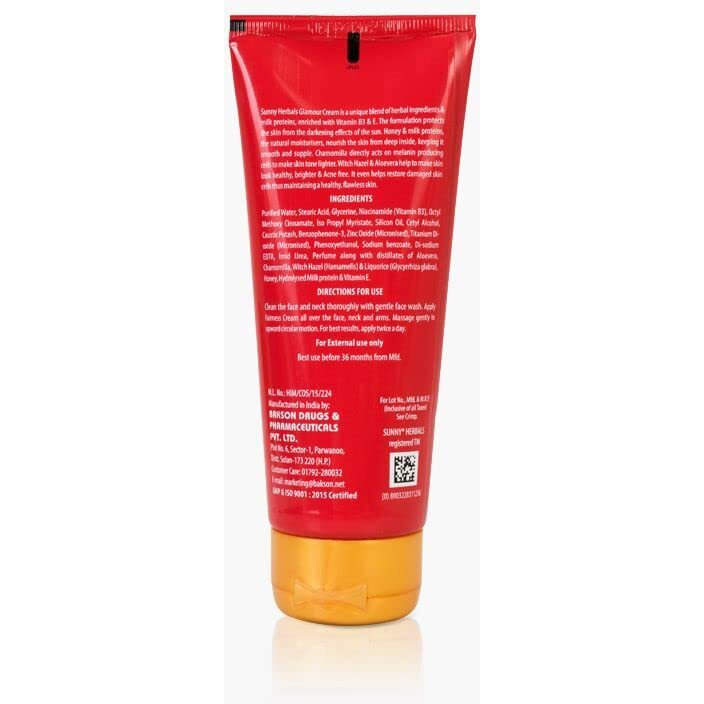 Sunny Herbals Glamour Cream To Moisturize & Lightens Skin Tone | Protects From Darkening Effect Of Sun | Restores Damaged Skin Cells | Enriched With Aloe Vera, Chamomilla, Vitamin B3 & E | For Women, 100 Gm (Pack Of 2)