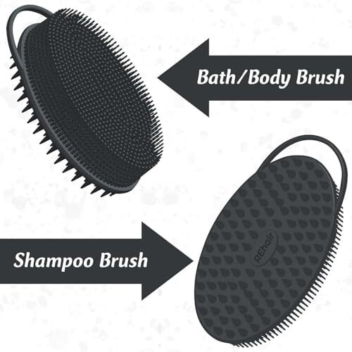 Rehair Ultra Soft 2-In-1 Body & Shampoo Brush, Exfoliating Silicone Bath Scrubber, Premium Silicone Loofah, Scalp Massager (Black, With Handle)