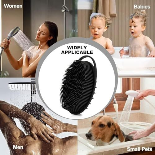 Rehair Ultra Soft 2-In-1 Body & Shampoo Brush, Exfoliating Silicone Bath Scrubber, Premium Silicone Loofah, Scalp Massager (Black, With Handle)