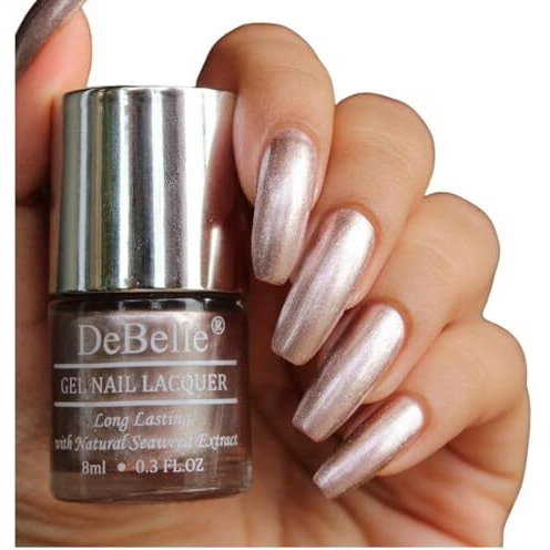 Debelle Gel Nail Polish Pandora (Blush Rose Gold Glitter Nail Paint)|Non Uv - Gel Finish |Chip Resistant | Seaweed Enriched Formula| Long Lasting|Cruelty And Toxic Free| 8Ml