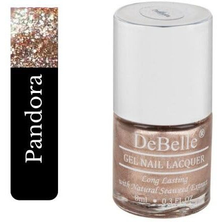 Debelle Gel Nail Polish Pandora (Blush Rose Gold Glitter Nail Paint)|Non Uv - Gel Finish |Chip Resistant | Seaweed Enriched Formula| Long Lasting|Cruelty And Toxic Free| 8Ml