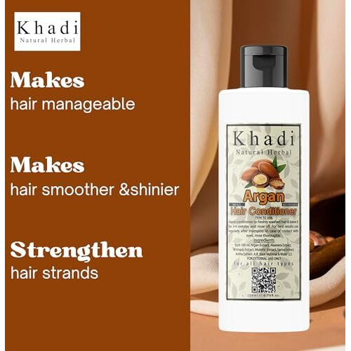 Khadi Natural Herbal Argan Conditioner For Dry & Frizzy Hair With Argan Oil Extract Make Hair Stronger And Silkier | Parben And Sls Free Argan Conditioner 200 Ml Pack For Women And Men, 1 Count