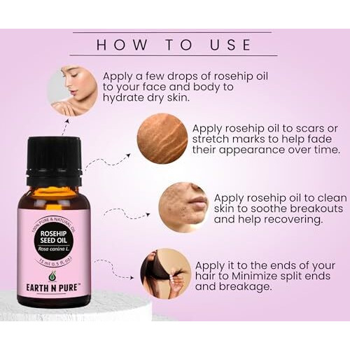 Earth N Pure Rosehip Oil Cold Pressed, Natural And Therapeutic Grade For Face With Glass Dropper 15 Ml
