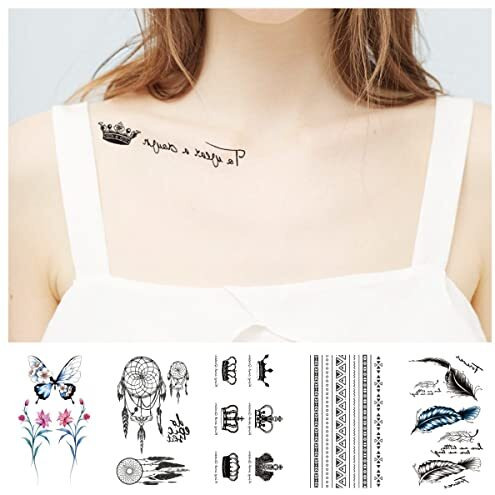 Temporary Tattoo Stickers For Women,Fake Tattoos Waterproof Body Art Arm Sketch Tattoo Stickers Dream Catcher Peacock Feather Words Flower 3D Realistic Tatoo Stickers For Women And Men (10 Sheets)