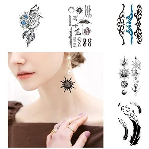 Temporary Tattoo Stickers For Women,Fake Tattoos Waterproof Body Art Arm Sketch Tattoo Stickers Dream Catcher Peacock Feather Words Flower 3D Realistic Tatoo Stickers For Women And Men (10 Sheets)