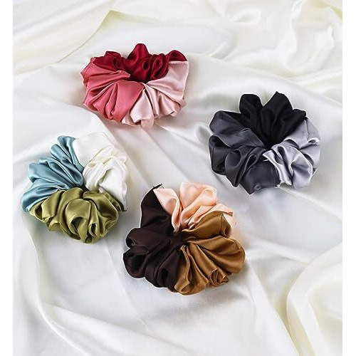 Atrube's Pack Of 4 Dual Tone Scrunchies Pink-Green Scrunchies Hair Accessories Silk Satin Scrunchies Combo Of 4 Scrunchies Women Hair Ties Gifts For Girls Triple Tone Scrunchies Standard Size