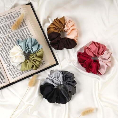 Atrube's Pack Of 4 Dual Tone Scrunchies Pink-Green Scrunchies Hair Accessories Silk Satin Scrunchies Combo Of 4 Scrunchies Women Hair Ties Gifts For Girls Triple Tone Scrunchies Standard Size