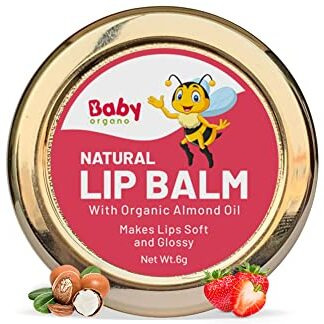 Babyorgano Natural Lip Balm I Non Sticky I Protects Moisturize & Nourishes Dry Chapped Lips I Shea & Cocoa Butter Strawberry Flavor 8Gm, 1 Count, Pink
