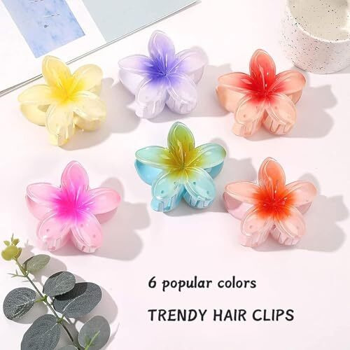 Bakefy-4 Pcs Flower Claw Clip Hawaiian Flower Clips For Women Flower Claw Clips Plumeria Claw Clips For Thin Hair Large Claw Clips For Thick Hair Beach Tropical Hair Accessories For Girls
