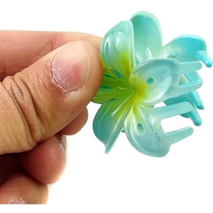 Bakefy-4 Pcs Flower Claw Clip Hawaiian Flower Clips For Women Flower Claw Clips Plumeria Claw Clips For Thin Hair Large Claw Clips For Thick Hair Beach Tropical Hair Accessories For Girls
