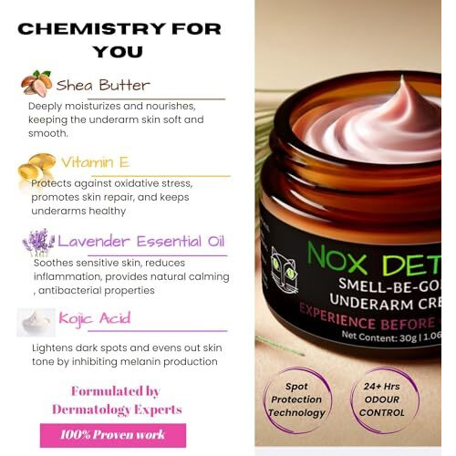Nox Detox Underarm Cream | Deodorant For Men & Women With Vitamin E & Kojic Acid | Controls Odour 24+ Hrs | Cleans Dark Underarms | No Aluminium | All Skin Type + Sensitive Skin | Natural & Vegan