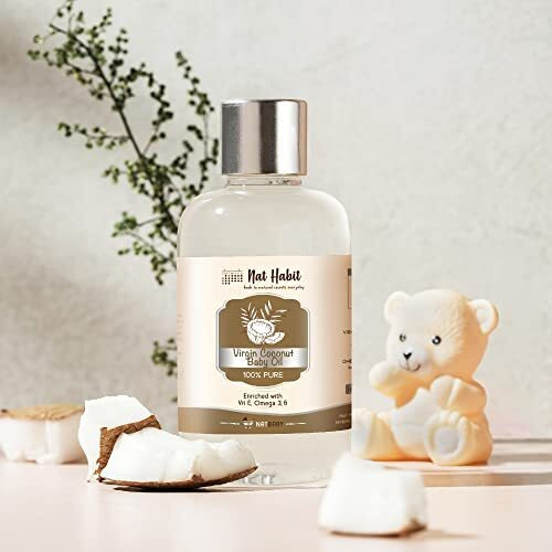 Nat Habit 100% Pure Virgin Coconut Baby Massage Oil For Baby Skin & Hair, Enriched With Vit E & Omega-3, 6 Non-Refined, Llp Free, Chemical & Preservative Free - 100 Ml