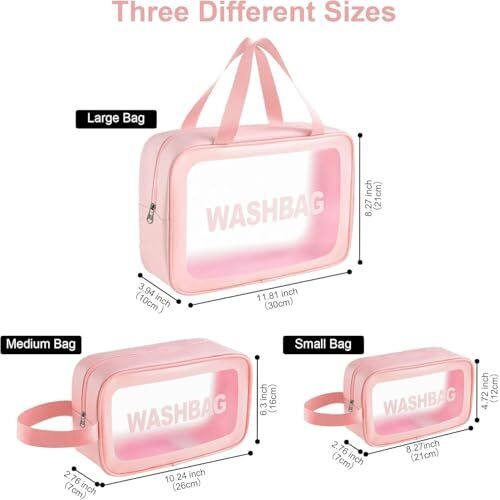 Landvk Cosmetic Makeup Organizer Pouch Bag For Women, Wash Bag For Travel, Toilery Organizer Kit, 3 Pcs Wash Bag Set, Pink